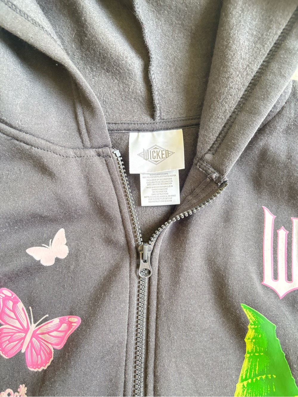 Kids Black Zip-Up Hoodie with Pink & Green Princess and Witch Graphics - Picture 3 of 4